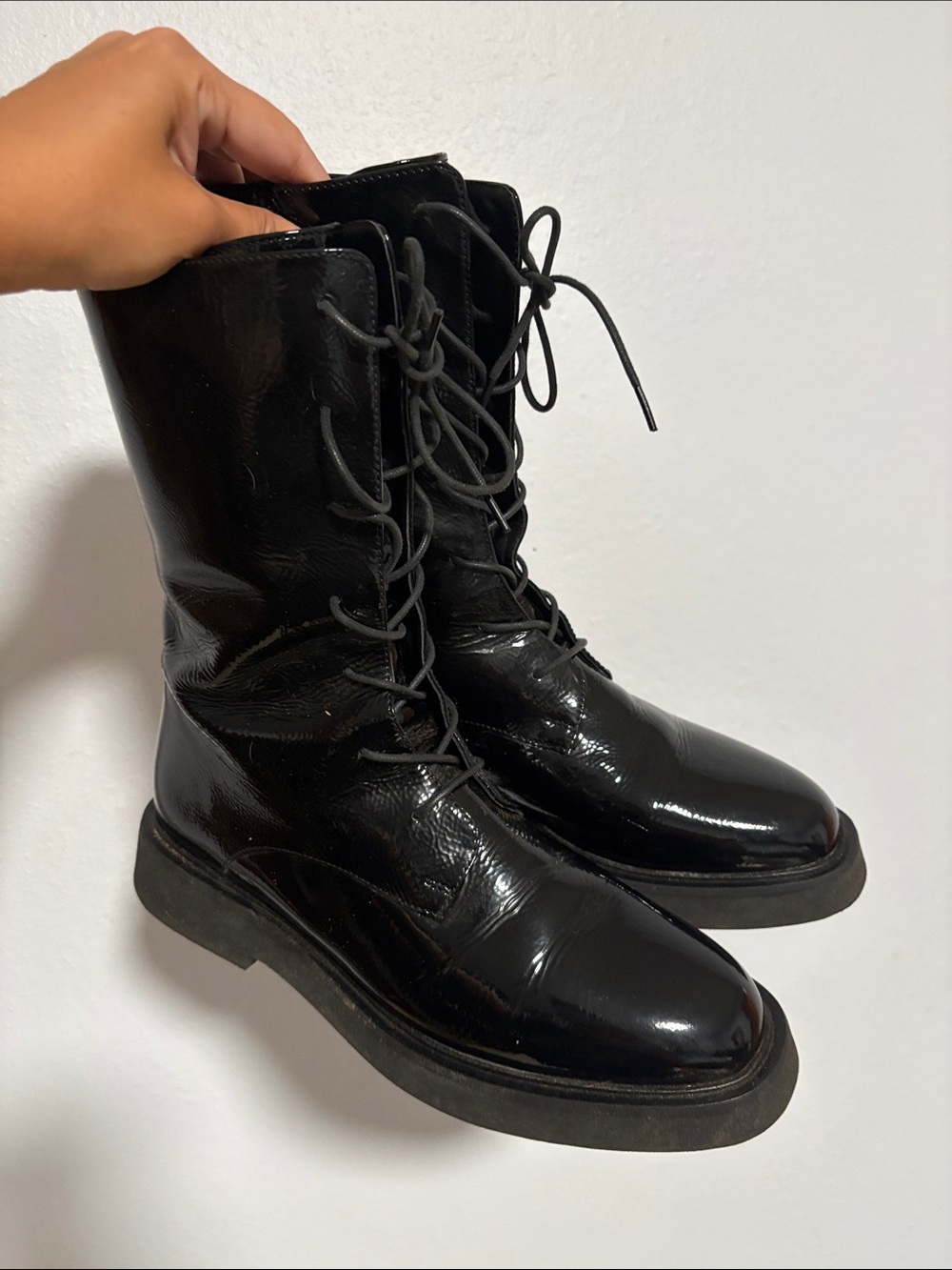 Anthropologie Pilcro Black Patent Lace-Up Combat Stompy Boots